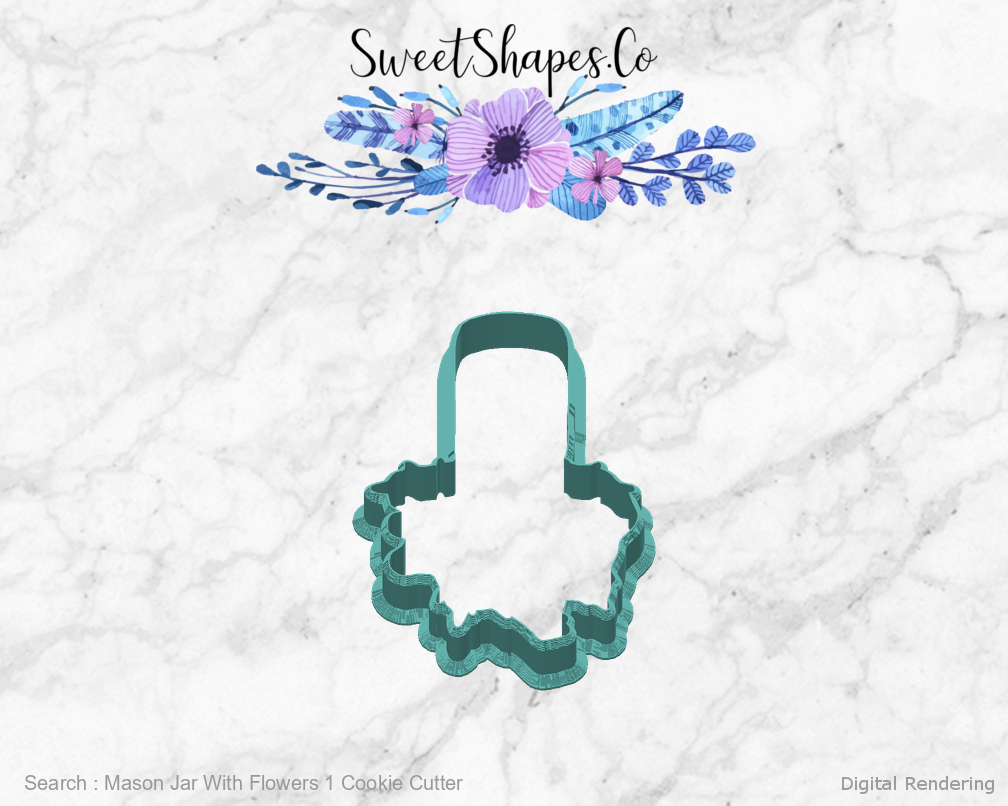 Mason Jar With Flowers 1 Cookie Cutter — back view