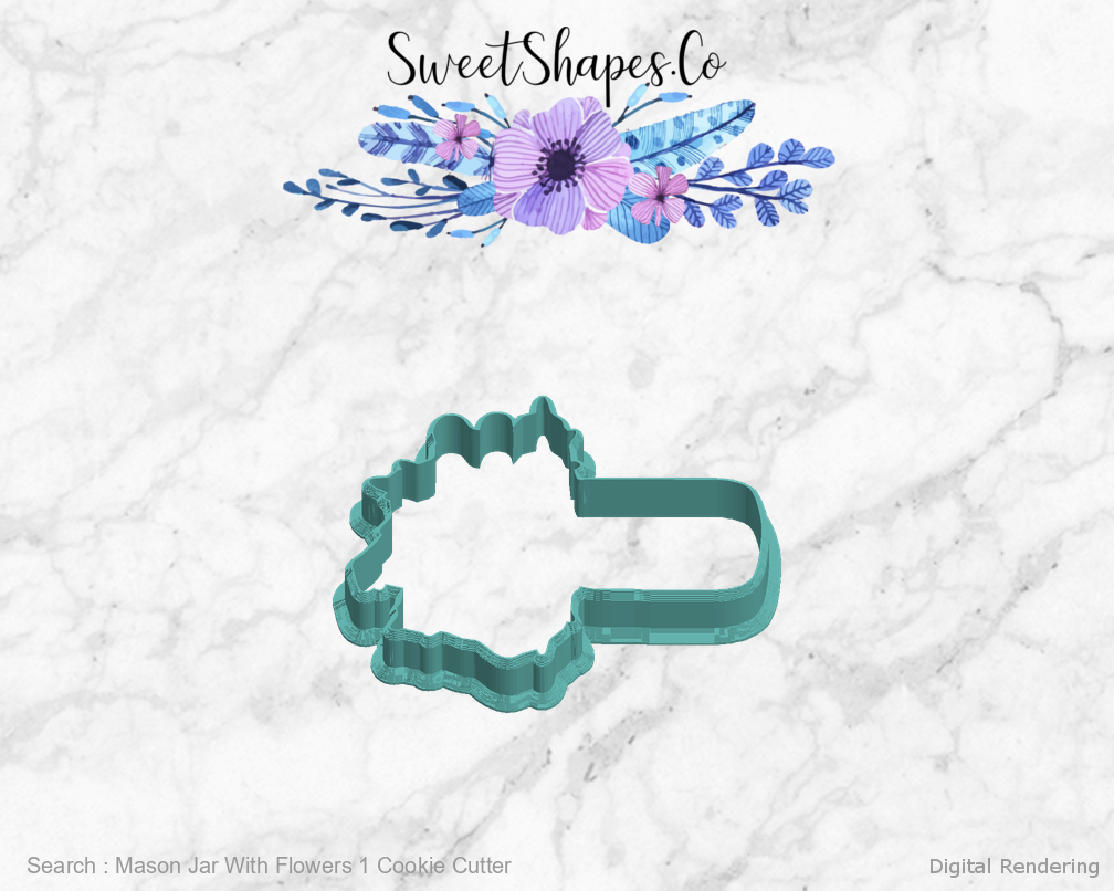 Mason Jar With Flowers 1 Cookie Cutter — left view