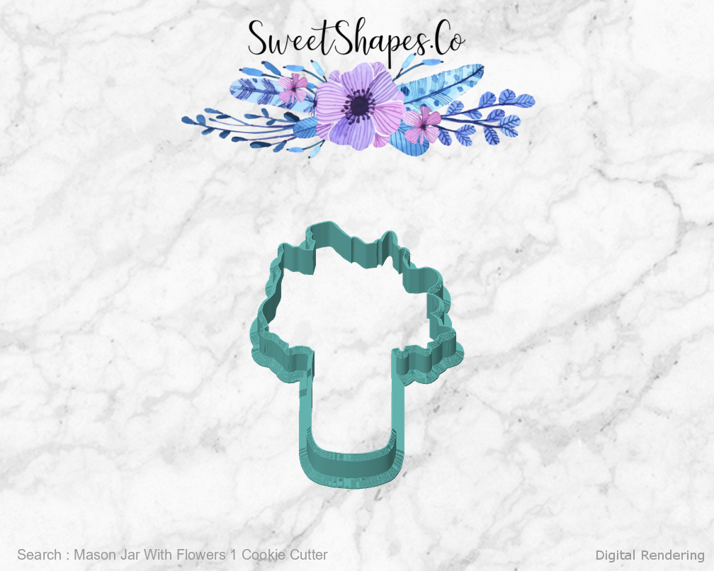 Mason Jar With Flowers 1 Cookie Cutter — front view