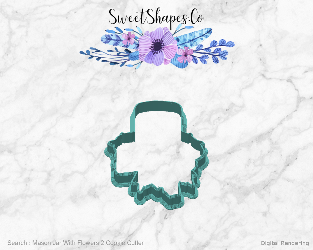 Mason Jar With Flowers 2 Cookie Cutter — back view