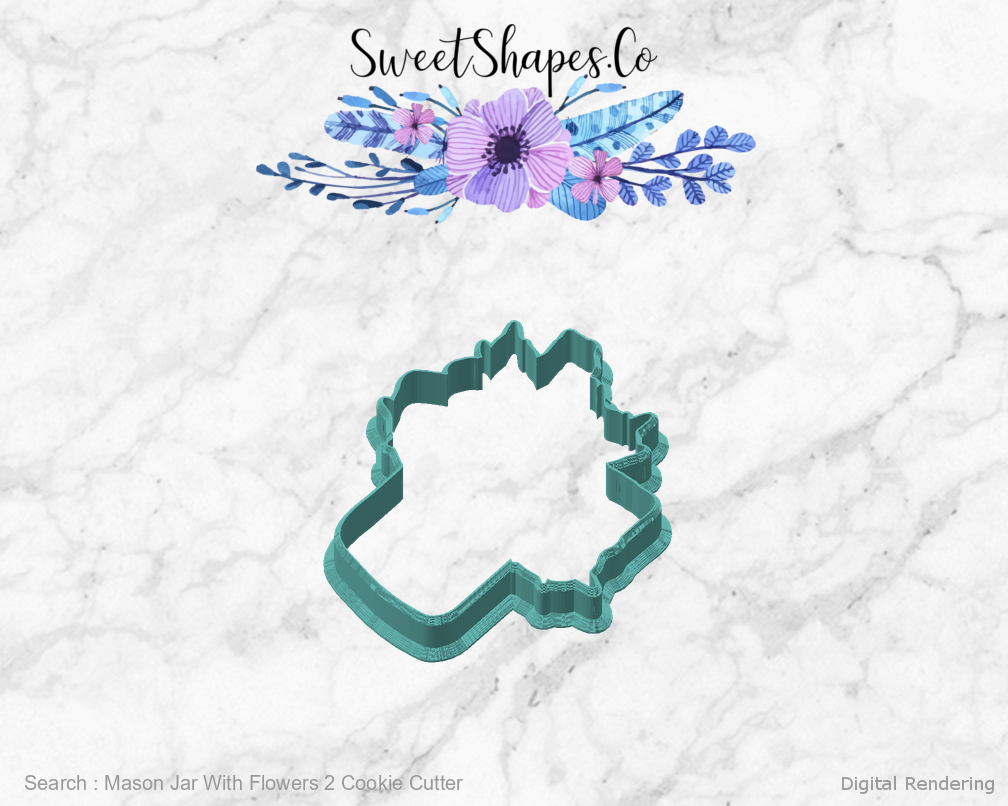Mason Jar With Flowers 2 Cookie Cutter — angled front view