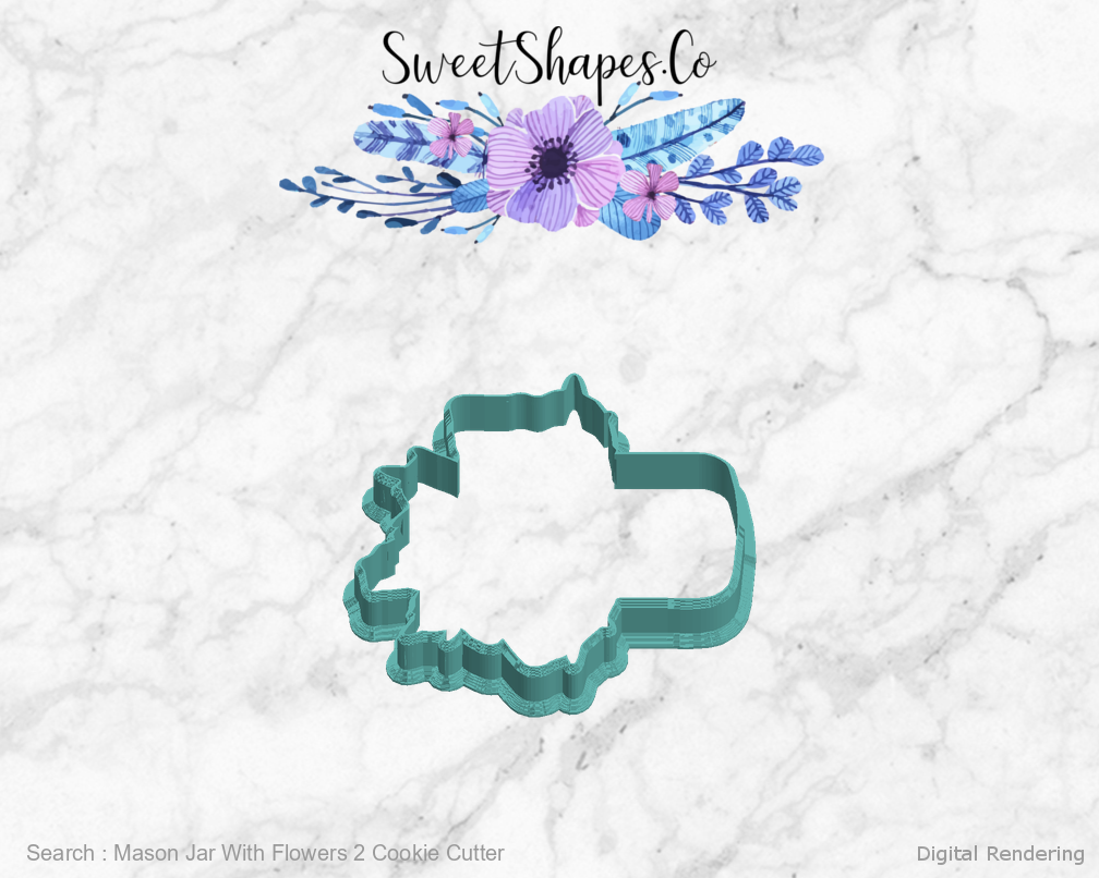 Mason Jar With Flowers 2 Cookie Cutter — left view