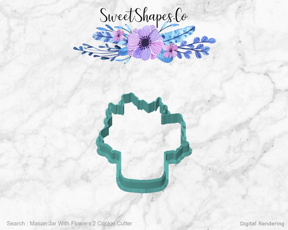 Mason Jar With Flowers 2 Cookie Cutter — front view