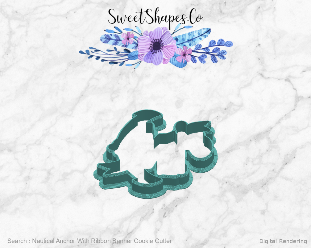 Nautical Anchor With Ribbon Banner Cookie Cutter — right view