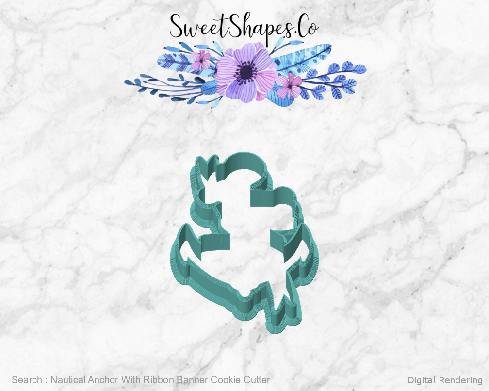 Nautical Anchor With Ribbon Banner Cookie Cutter — front view