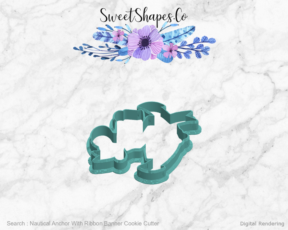 Nautical Anchor With Ribbon Banner Cookie Cutter — left view