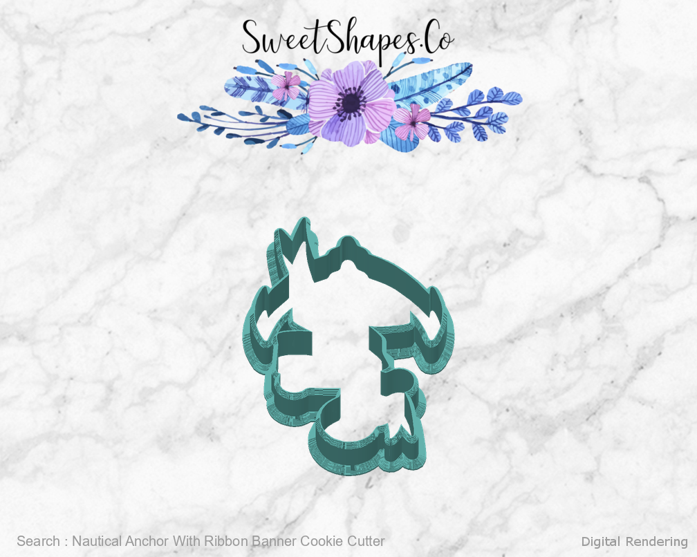 Nautical Anchor With Ribbon Banner Cookie Cutter — back view