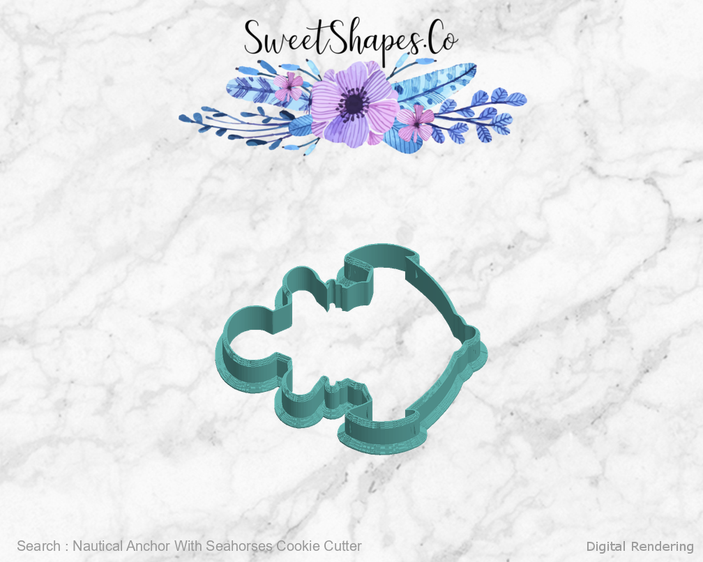 Nautical Anchor With Seahorses Cookie Cutter — left view