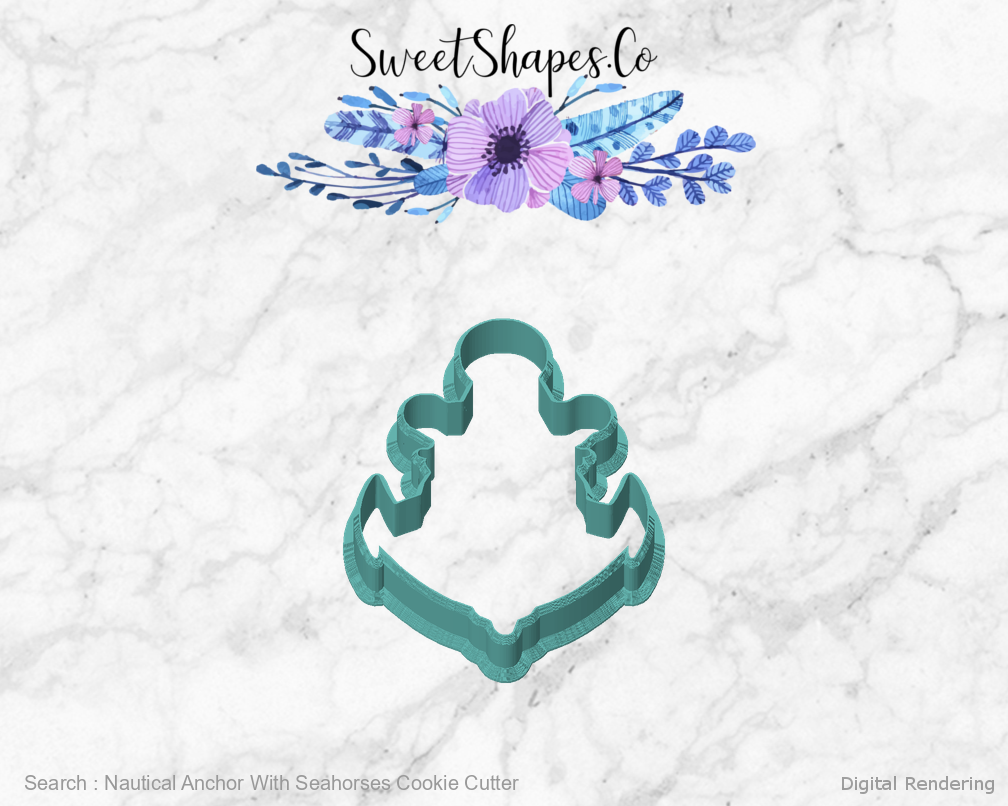 Nautical Anchor With Seahorses Cookie Cutter — front view