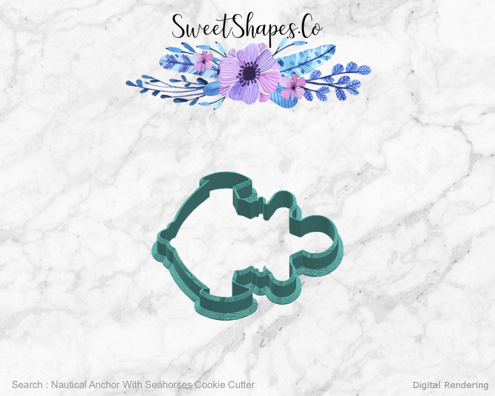 Nautical Anchor With Seahorses Cookie Cutter — right view