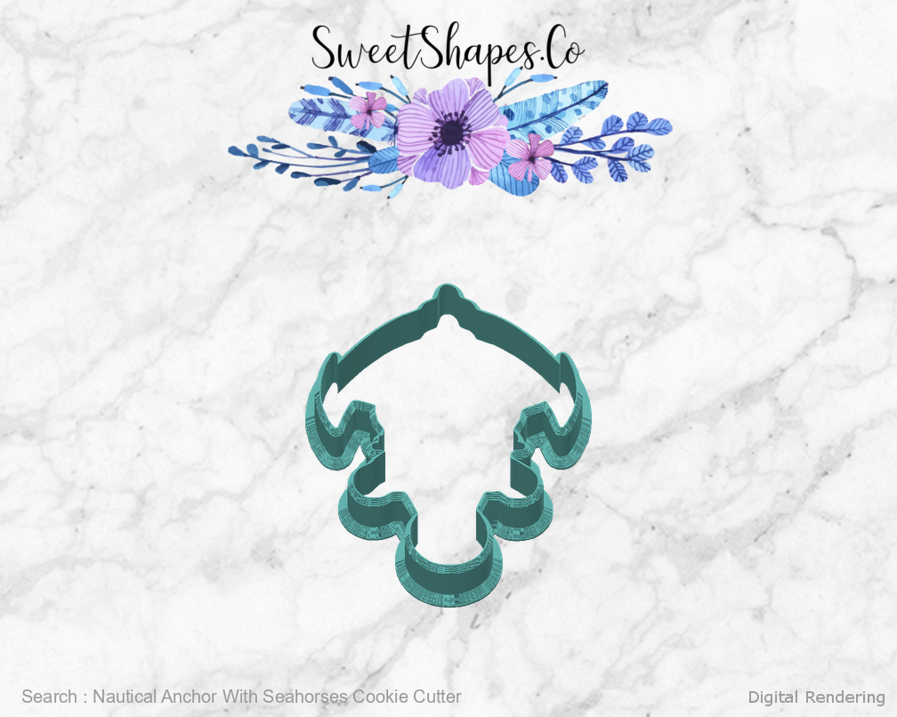 Nautical Anchor With Seahorses Cookie Cutter — back view