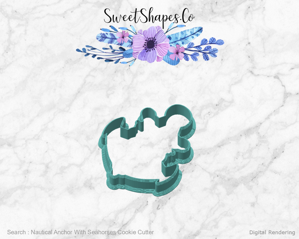 Nautical Anchor With Seahorses Cookie Cutter — angled front view