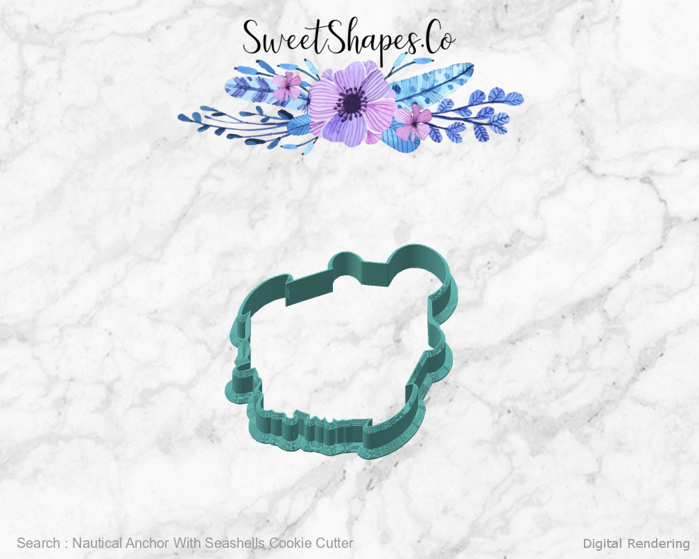 Nautical Anchor With Seashells Cookie Cutter — angled front view