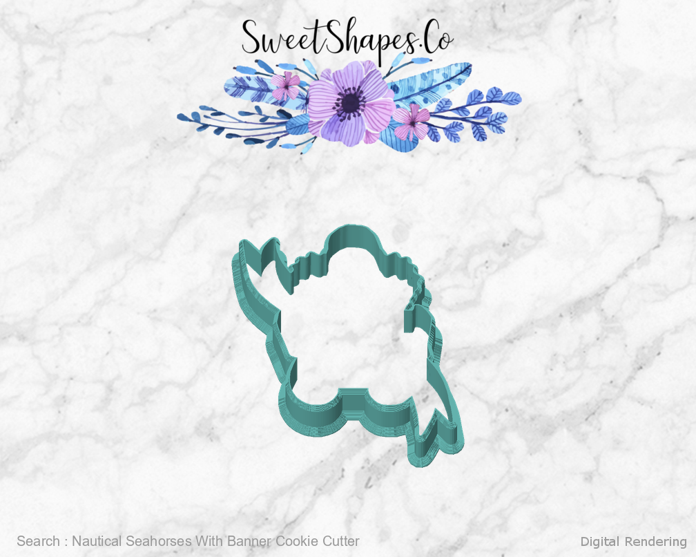 Nautical Seahorses With Banner Cookie Cutter — front view