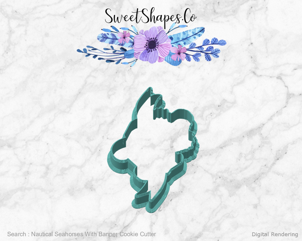 Nautical Seahorses With Banner Cookie Cutter — angled front view