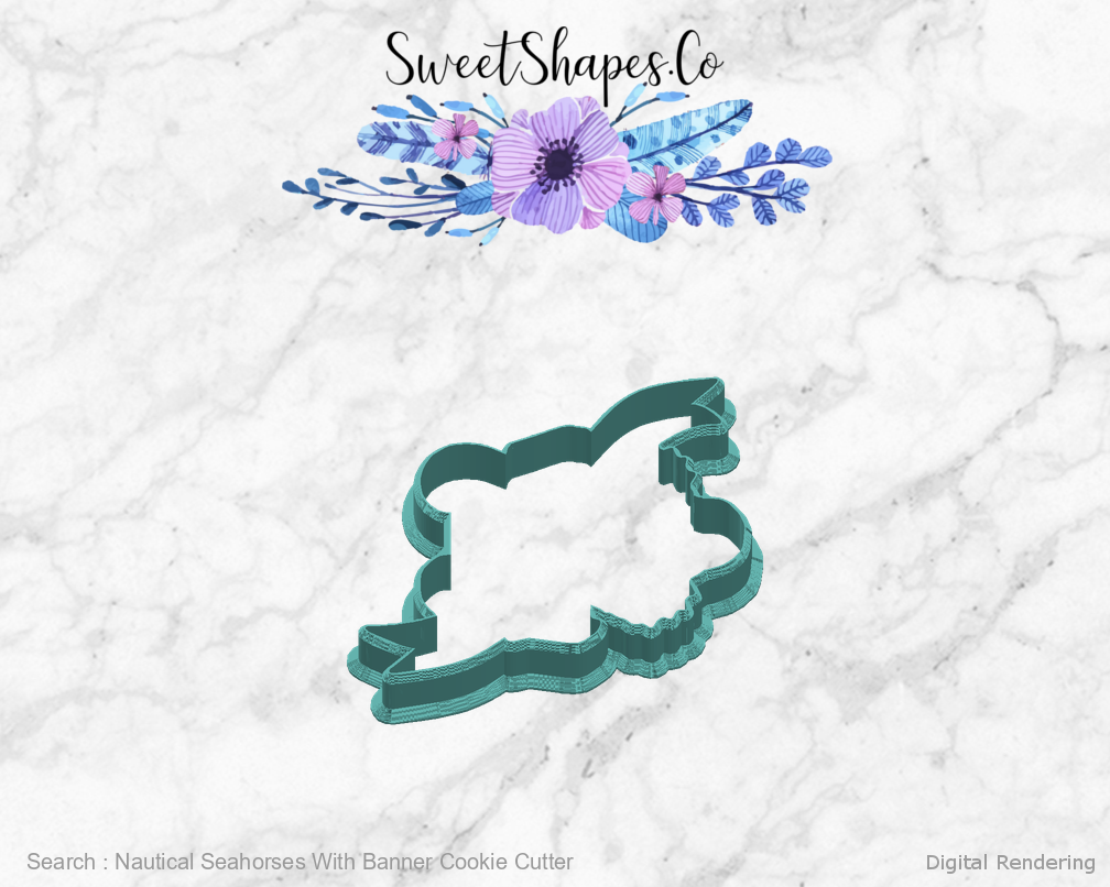 Nautical Seahorses With Banner Cookie Cutter — right view