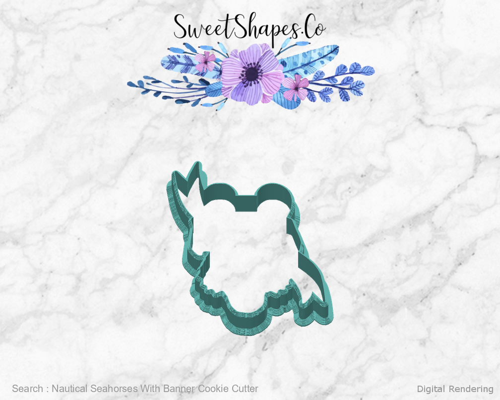 Nautical Seahorses With Banner Cookie Cutter — back view