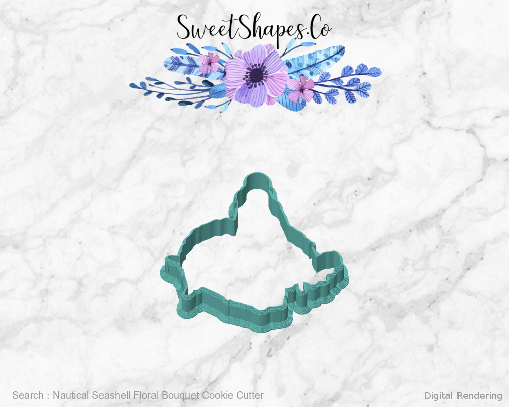 Nautical Seashell Floral Bouquet Cookie Cutter — front view