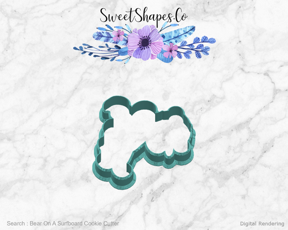 Bear On A Surfboard Cookie Cutter — right view