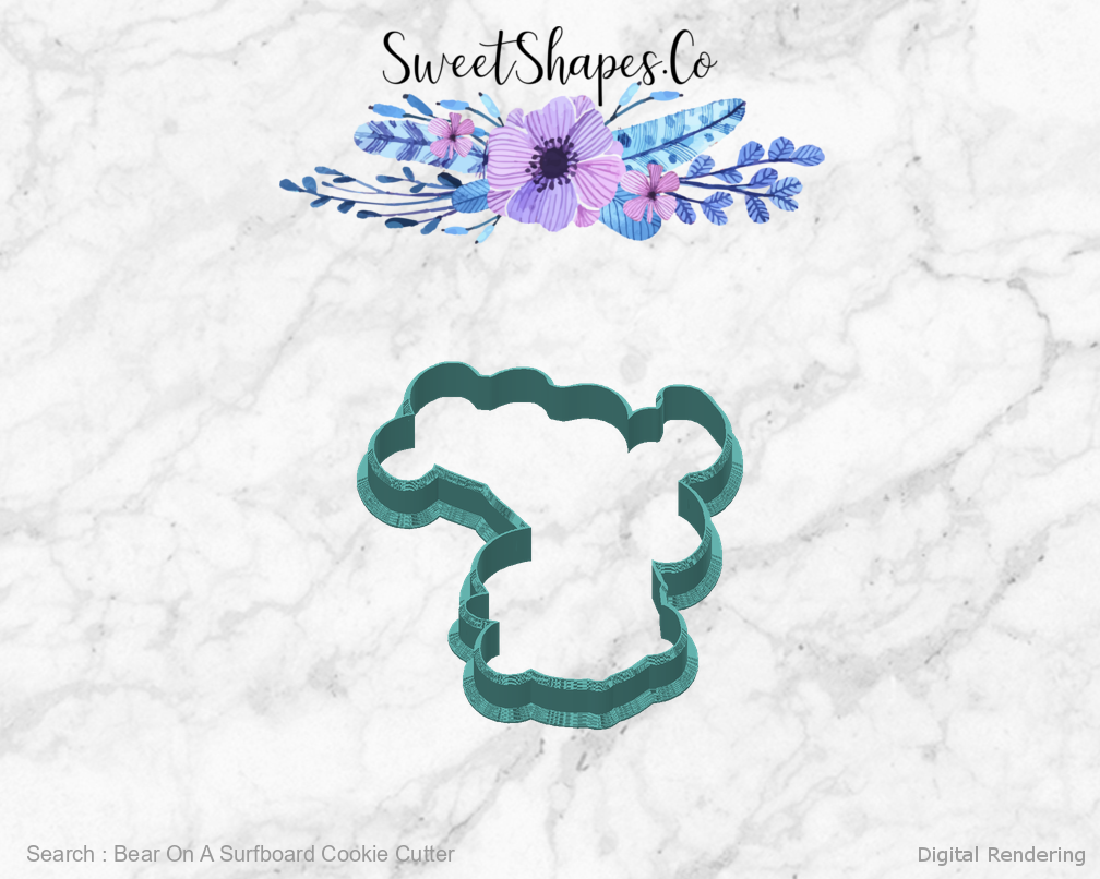 Bear On A Surfboard Cookie Cutter — back view