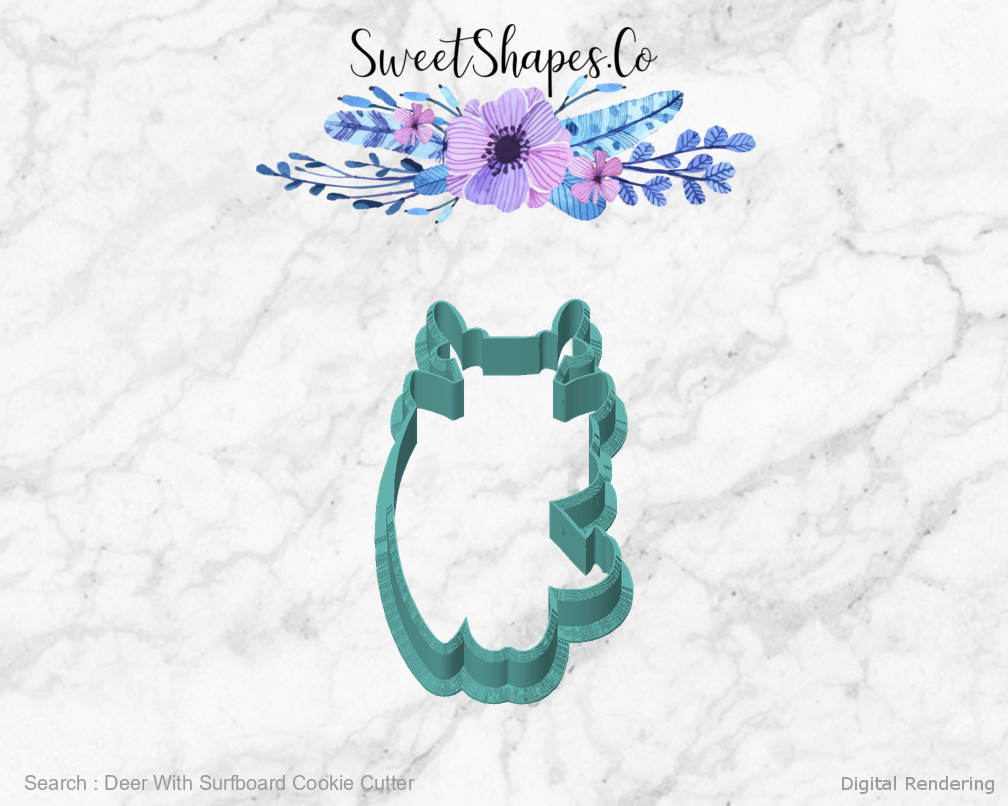 Deer With Surfboard Cookie Cutter — front view