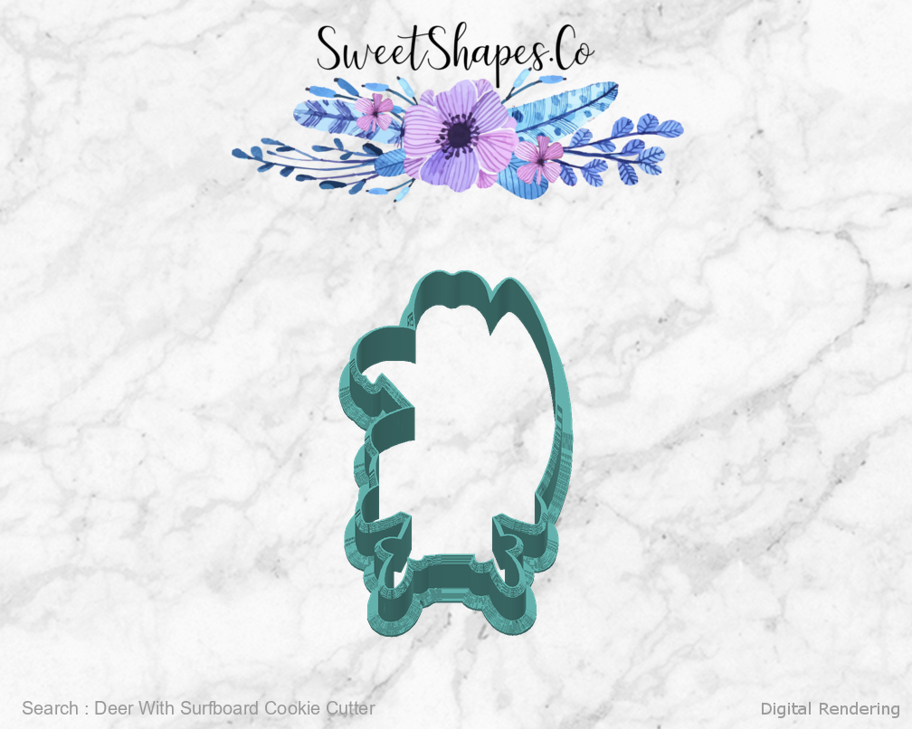 Deer With Surfboard Cookie Cutter — back view