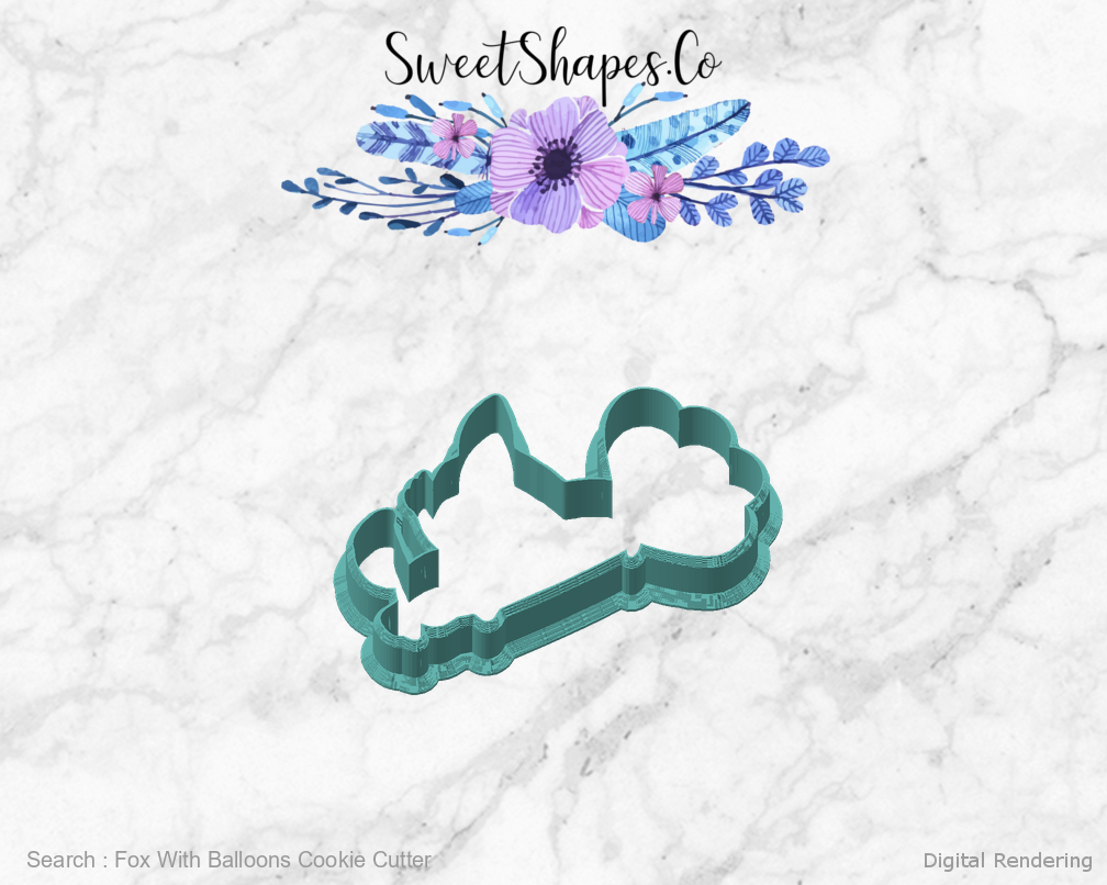 Fox With Balloons Cookie Cutter — angled front view