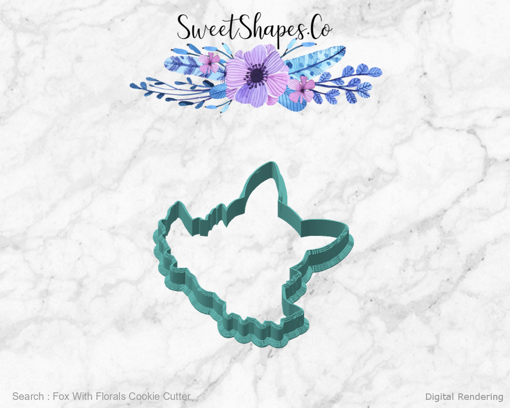 Fox With Florals Cookie Cutter — angled front view