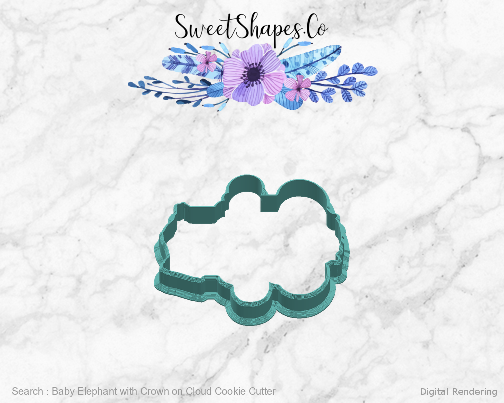Baby Elephant with Crown on Cloud Cookie Cutter — right view