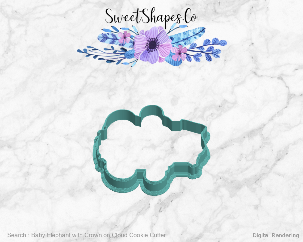 Baby Elephant with Crown on Cloud Cookie Cutter — left view