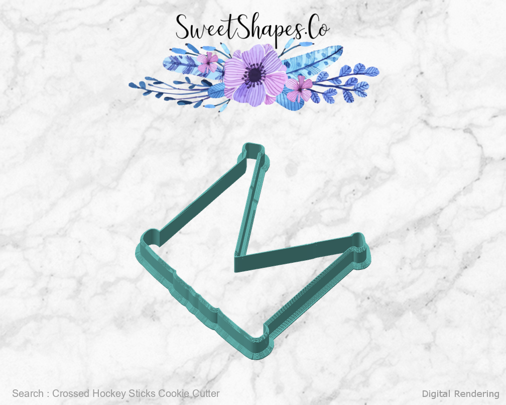 Crossed Hockey Sticks Cookie Cutter — angled front view