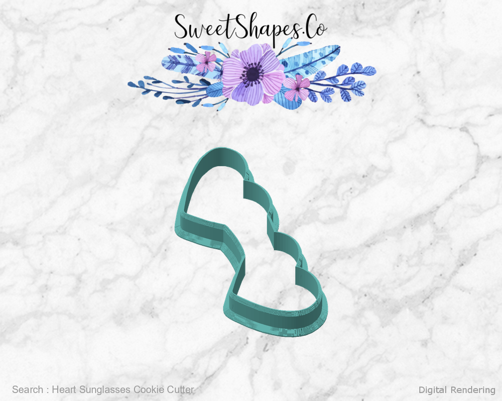 Heart Sunglasses Cookie Cutter — angled front view