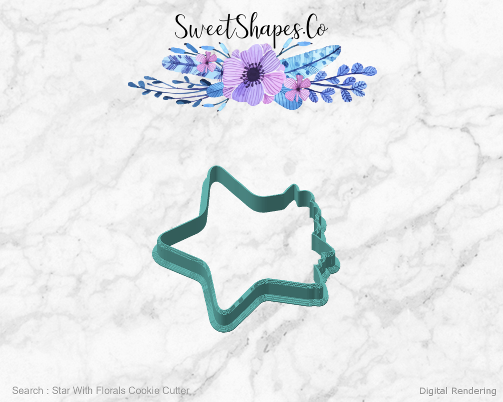 Star With Florals Cookie Cutter — angled front view