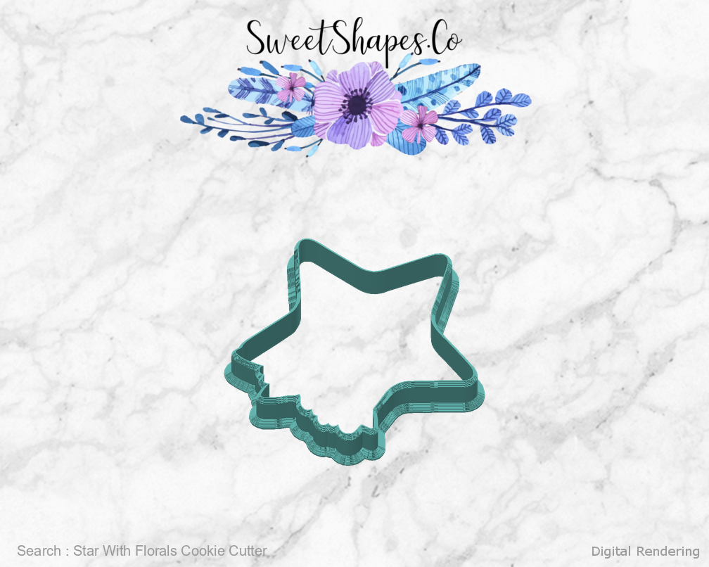 Star With Florals Cookie Cutter — back view