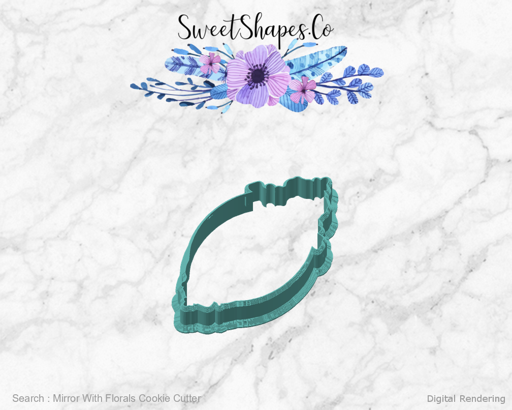 Mirror With Florals Cookie Cutter — angled front view