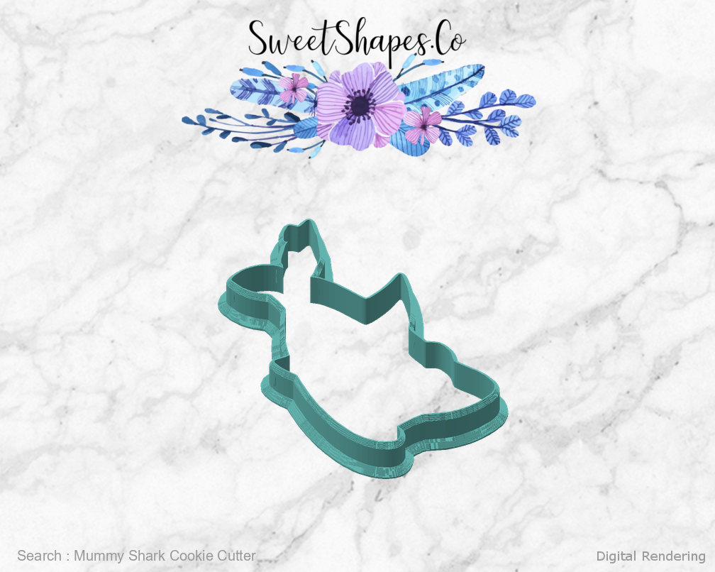 Mummy Shark Cookie Cutter — angled front view