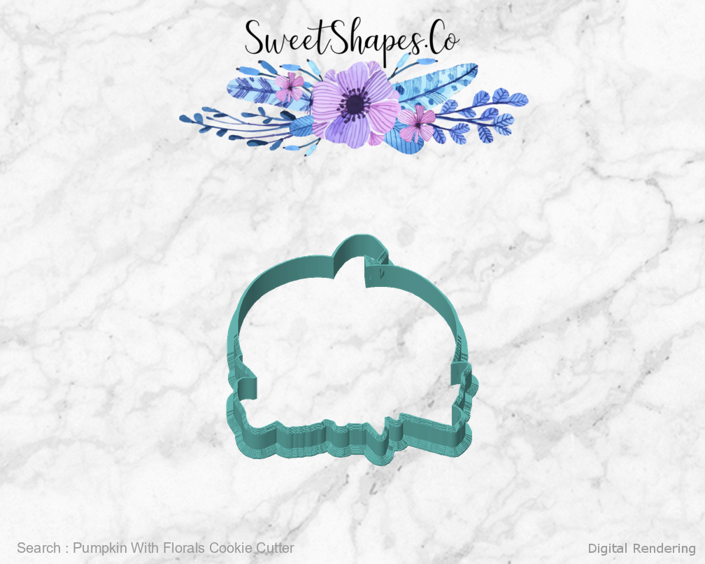 Pumpkin With Florals Cookie Cutter — front view