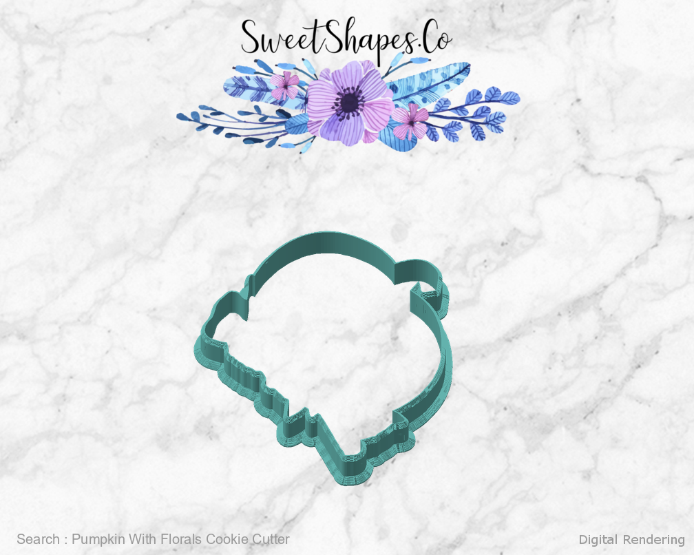 Pumpkin With Florals Cookie Cutter — angled front view
