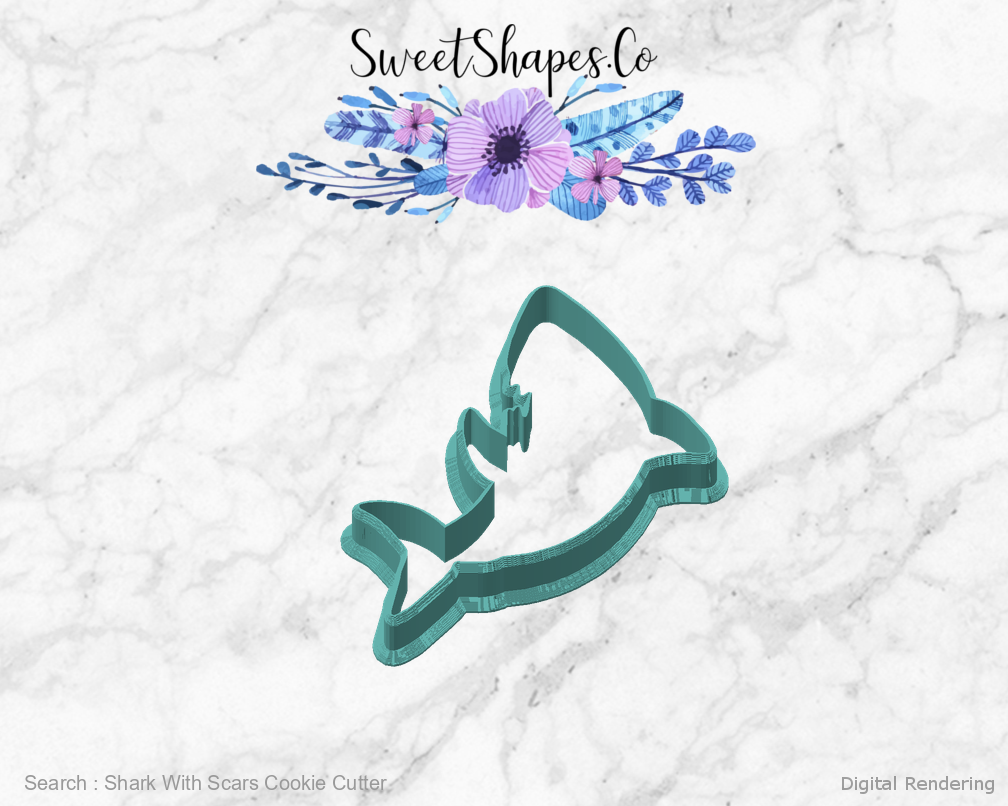Shark With Scars Cookie Cutter — angled front view