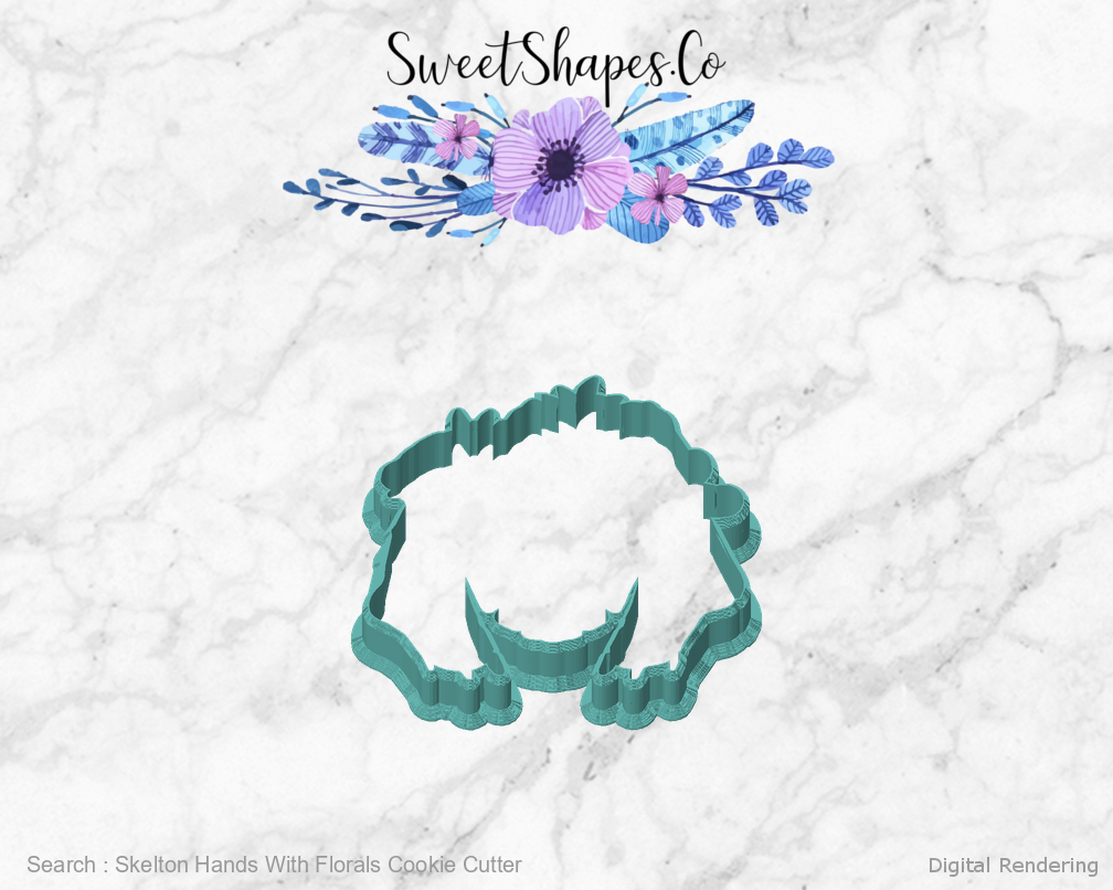 Skelton Hands With Florals Cookie Cutter — front view