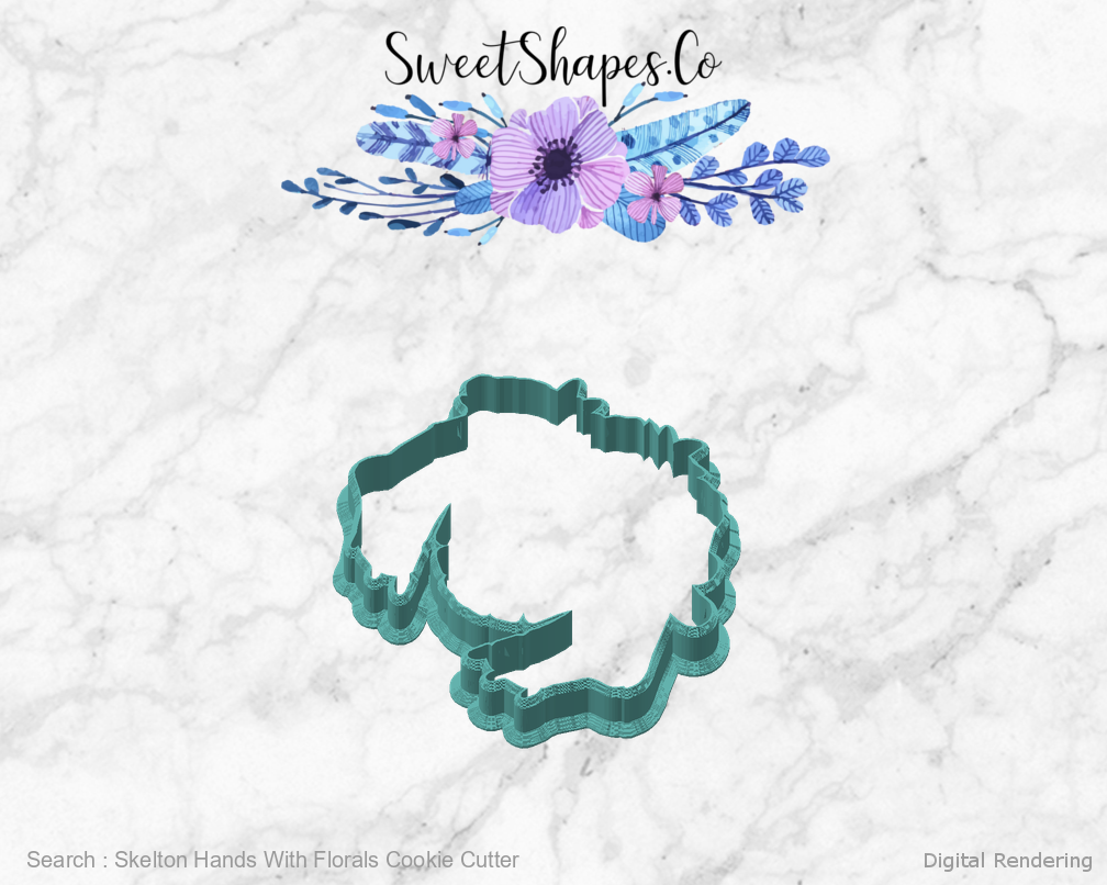 Skelton Hands With Florals Cookie Cutter — angled front view