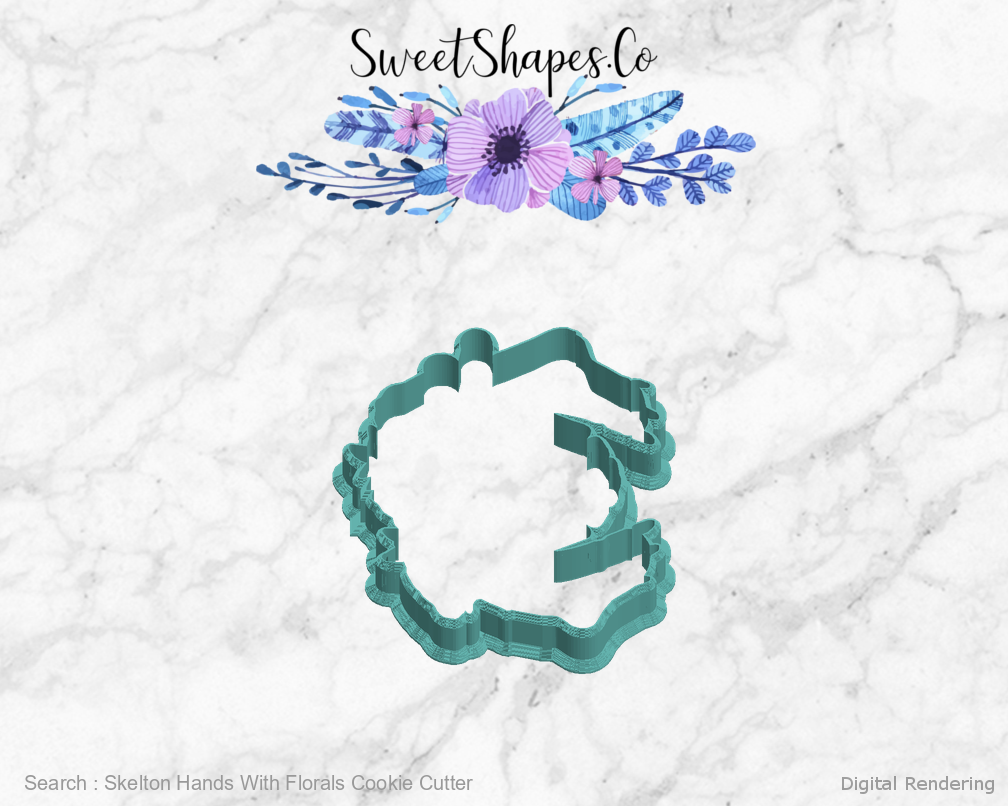 Skelton Hands With Florals Cookie Cutter — left view