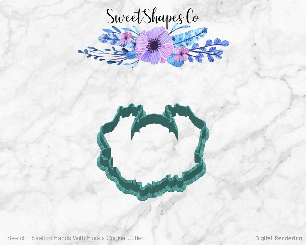 Skelton Hands With Florals Cookie Cutter — back view