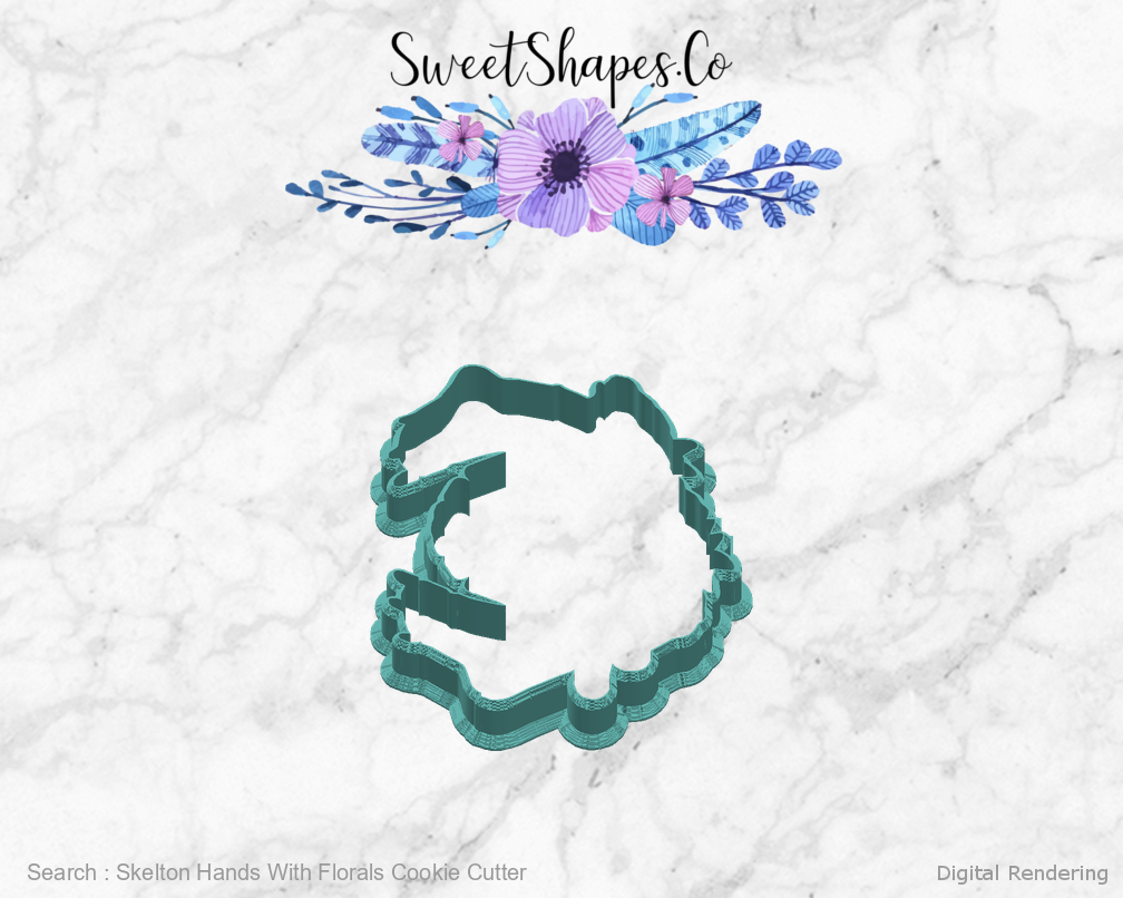 Skelton Hands With Florals Cookie Cutter — right view