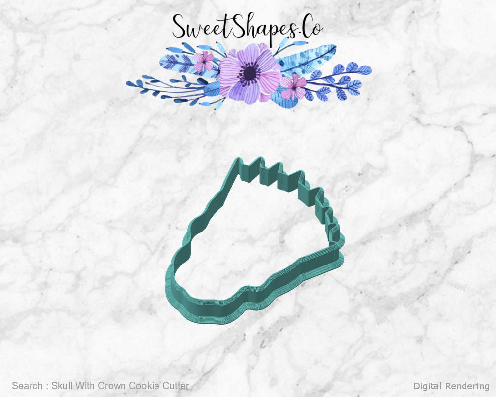 Skull With Crown Cookie Cutter — angled front view