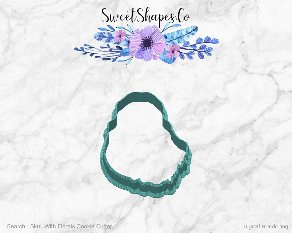 Skull With Florals Cookie Cutter — back view