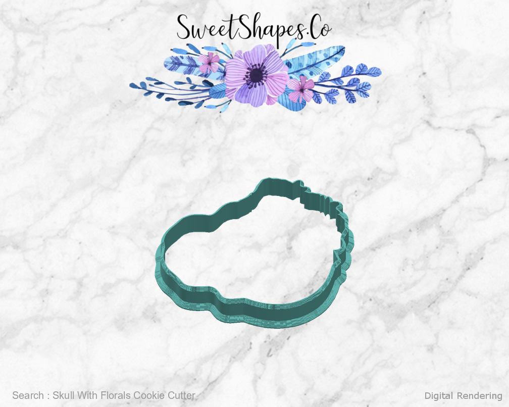 Skull With Florals Cookie Cutter — right view