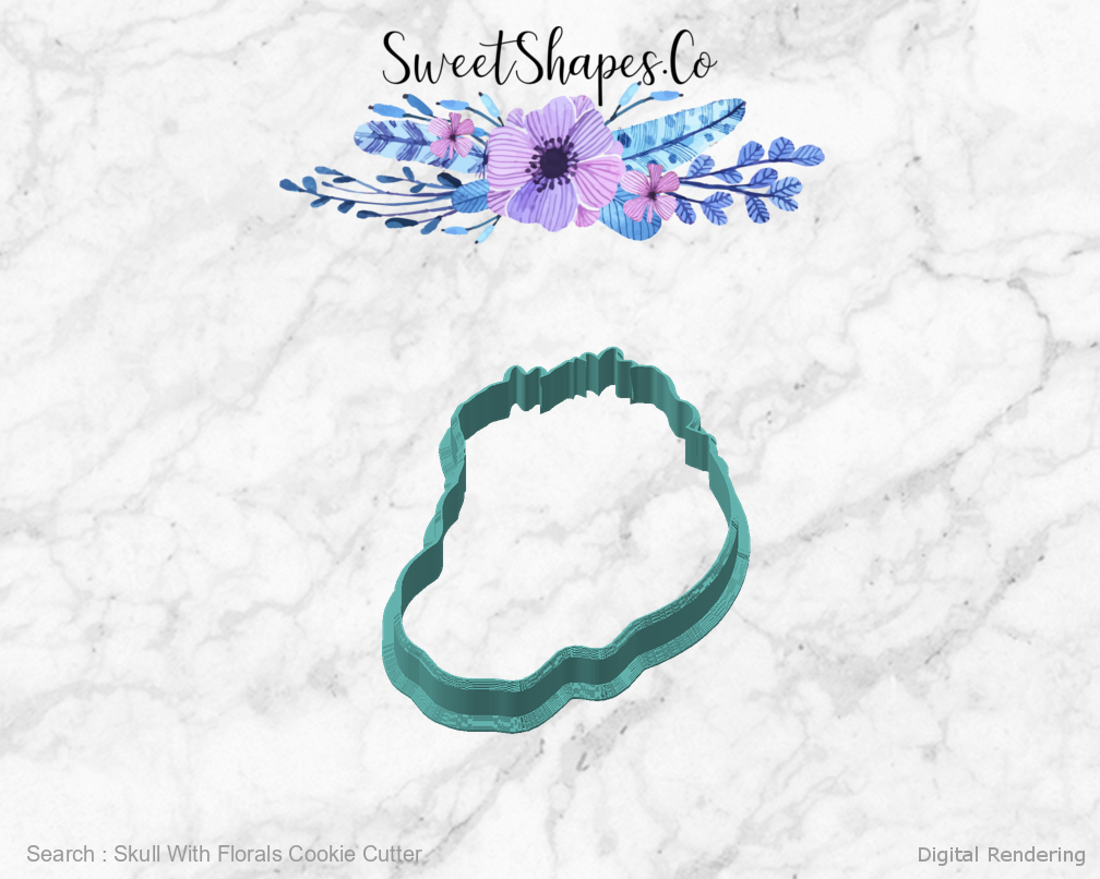Skull With Florals Cookie Cutter — angled front view