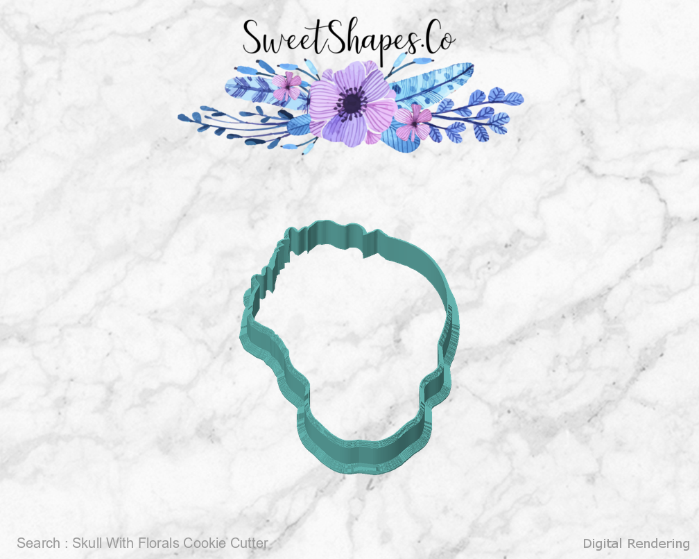 Skull With Florals Cookie Cutter — front view
