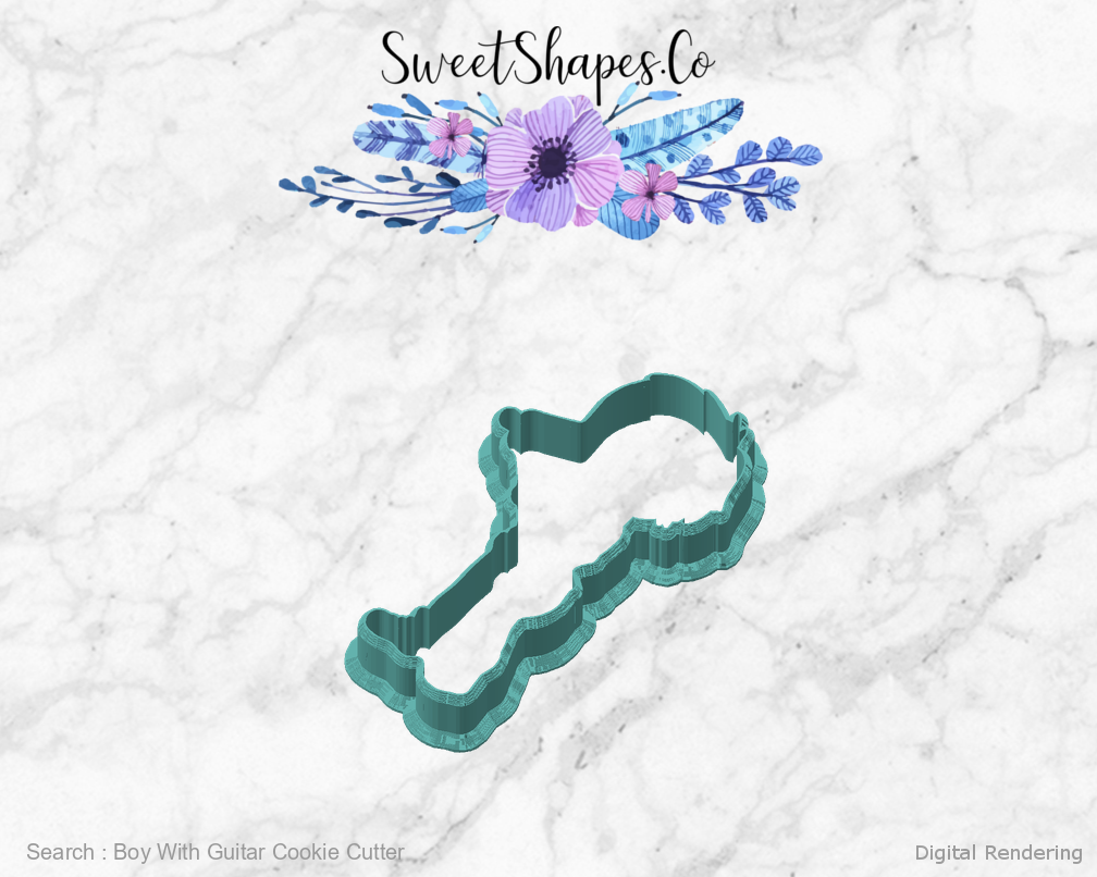 Boy With Guitar Cookie Cutter — angled front view
